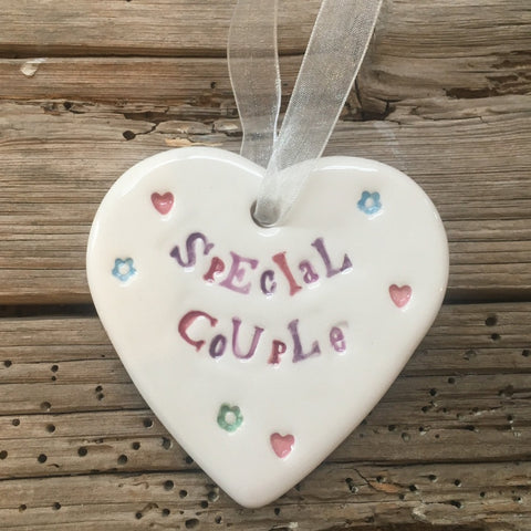 Special Couple Ceramic Heart with Hanging Ribbon