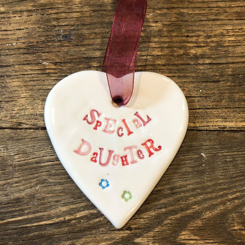 Special Daughter Ceramic Heart with Hanging Ribbon at Mystical and Magical