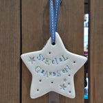 Special Grandson Ceramic Star with Hanging Ribbon by Jamali Annay Designs