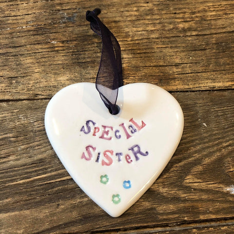 Jamali Annay Designs Special Sister Ceramic Heart with Hanging Ribbon at Mystical and Magical