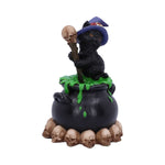 Spook Witches Familiar Black Cat and Bubbling Cauldron Figurine