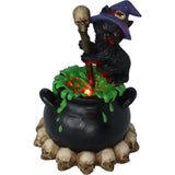 Spook Witches Familiar Black Cat and Bubbling Cauldron Figurine