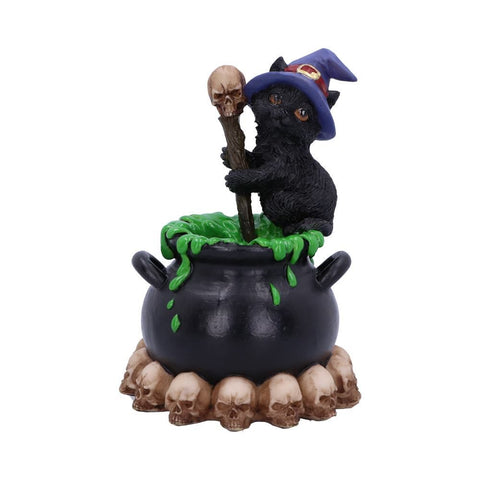 Spook Witches Familiar Black Cat and Bubbling Cauldron Figurine
