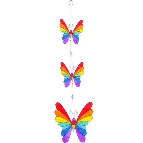String of three Rainbow butterflies suncatcher