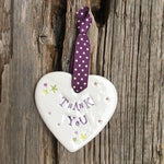 Thank You Ceramic Heart with Hanging Ribbon by Jamali Annay