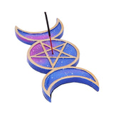 Triple Moon Blue and Gold Incense Stick Holder Burner at Mystical and Magical Halifax UK