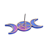 Triple Moon Blue and Gold Incense Stick Holder Burner at Mystical and Magical Halifax UK U4786P9