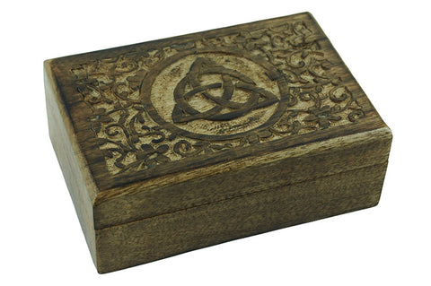 Carved Wooden Triquetra Tarot or Trinket Storage Box