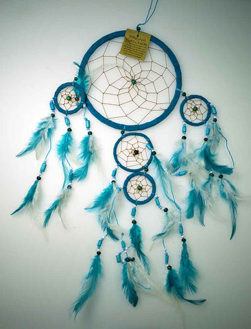 Turquoise Dreamcatcher 4 Circles and feathers