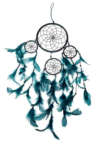 Turquoise Dreamcatcher with Blue Feathers and Beads at Mystical and Magical Halifax UK