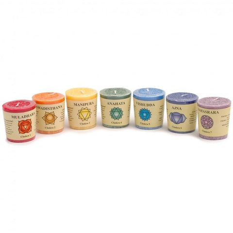 Set of 7 Aromatic Chakra Votive Candles Scented with Pure Essential Oils