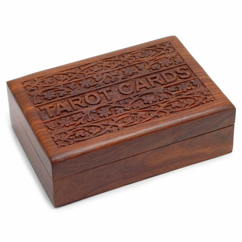 Wooden Sheesham Carved Tarot Card Storage Box at Mystical and Magical