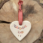 Yorkshire Lad Ceramic Heart with Hanging Jamali Annay Designs  Ribbon at Mystical and Magical UK