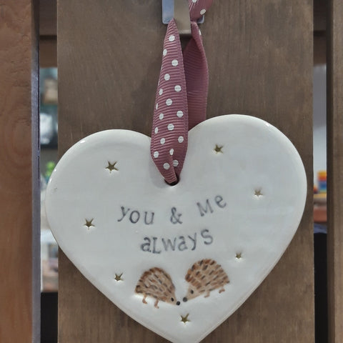 You and Me Always Ceramic Heart with Hanging Ribbon